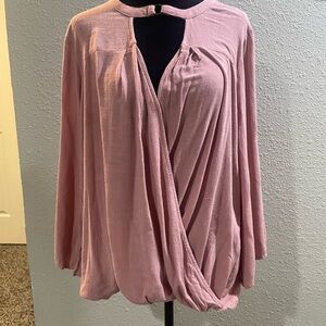 Umgee Pink Wrap Blouse with Relaxed Sleeves